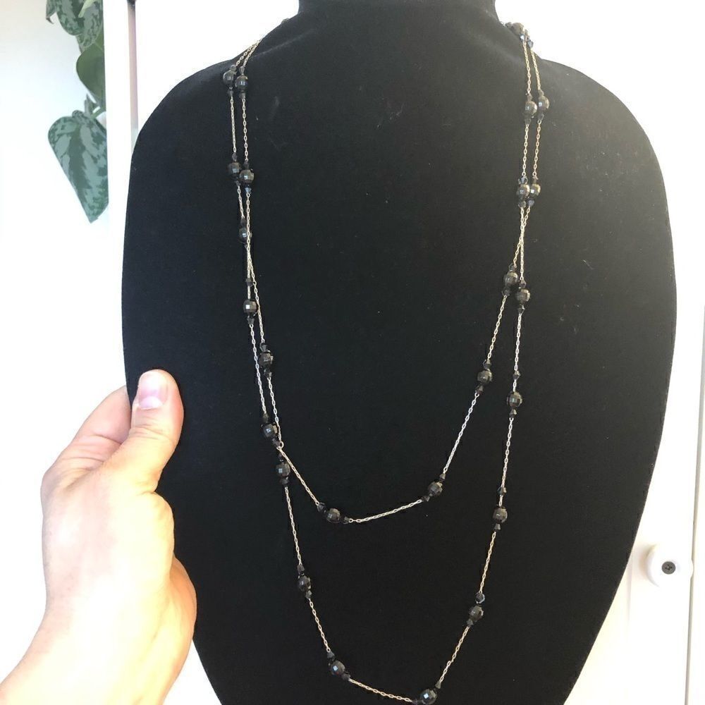 Long black romantic, goth beaded infinity layered necklace